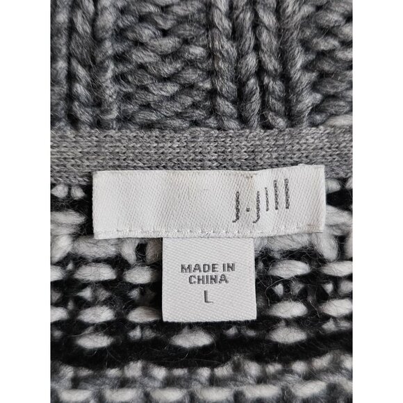 J.Jill Women’s Large Gray Striped Open Front Chunky Knit Cardigan Sweater Cozy - Picture 4 of 7